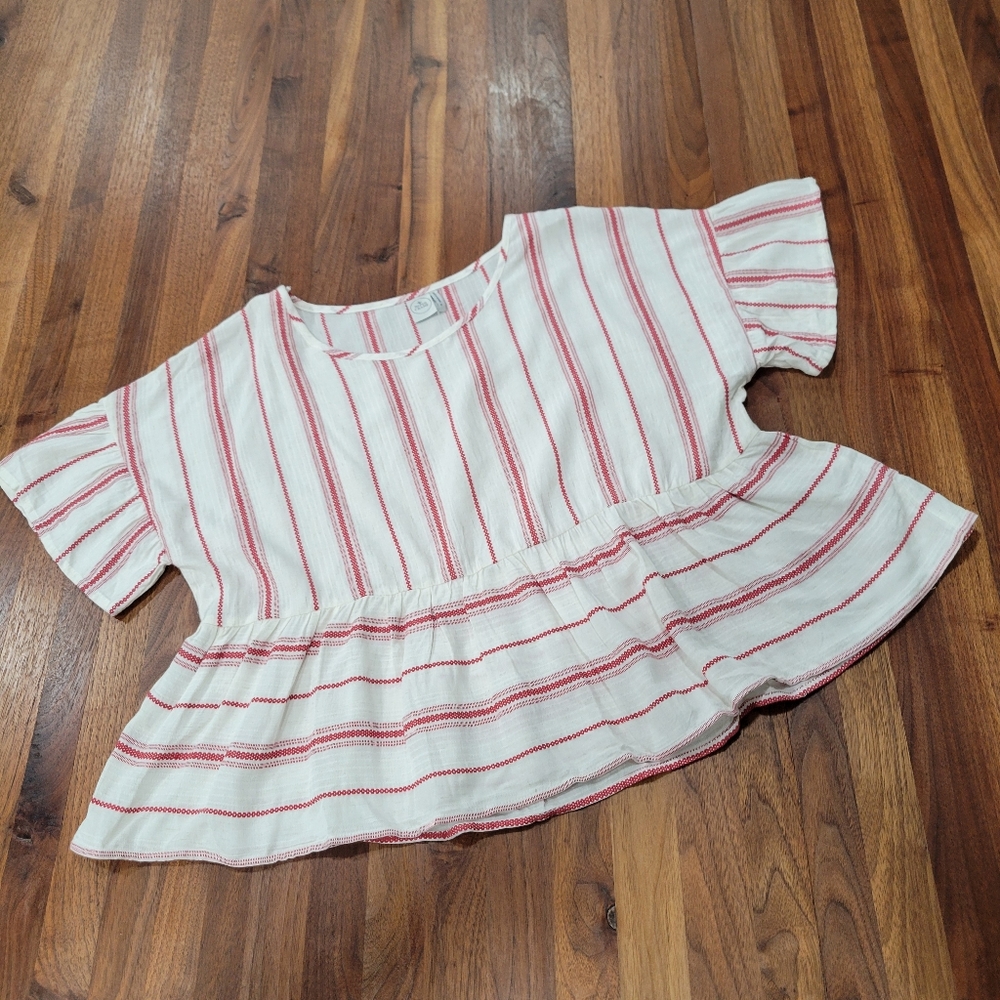 Paper Crane Linen Blend Peplum Striped Top Round Neck Size Medium